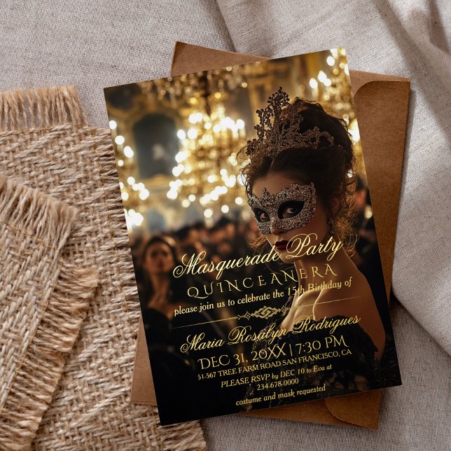 Invitation En Aluminium Photo du parti Masquerade Quinceanera (Créateur téléchargé)