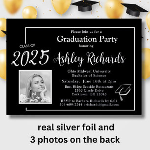 Invitation En Aluminium Photo Elegant Black White Graduation Party Real