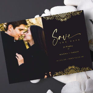 Invitation En Aluminium Photo Elegant Golden Filigree Fake Lace Mariage