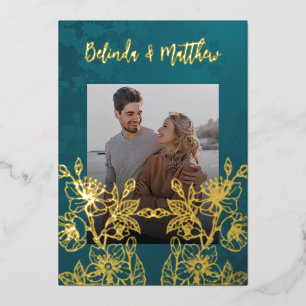 Invitation En Aluminium Photo Floral Line Art Gold Mariage