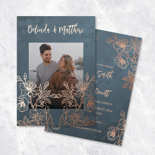 Invitation En Aluminium Photo Floral Line Art Rose Gold Mariage