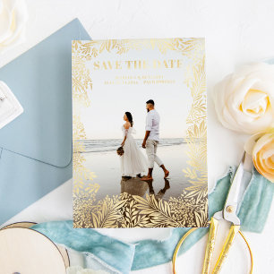 Invitation En Aluminium Photo Florale Botanique Moderne Save The Date Or