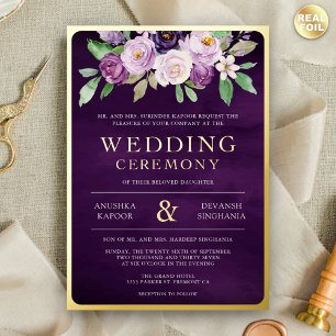 Invitation En Aluminium Photo Florale violet Mariage indien or