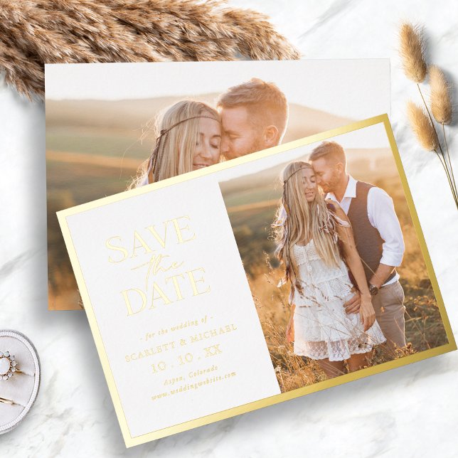 Invitation En Aluminium Photo Gold Foil Enregistrer la date (Simple Photo Gold Foil Save The Date Foil Invitation by Painted Paperie
)