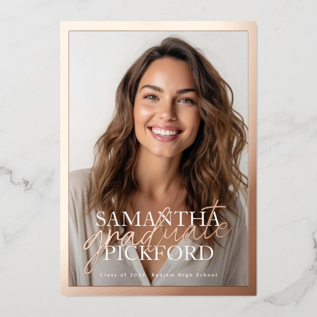 Invitation En Aluminium Photo High School 2025 Graduation Party Rose Gold (Devant)