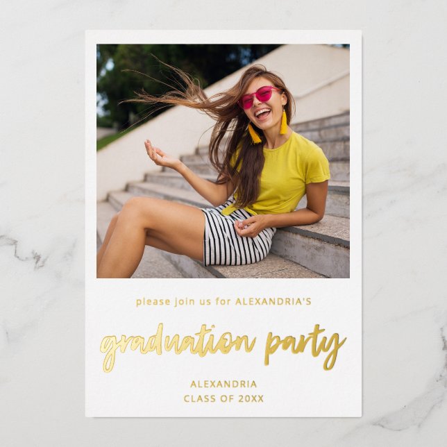 Invitation En Aluminium Photo instantanée White 2 Graduation Party (Recto)