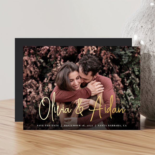 Invitation En Aluminium Photo manuscrite moderne Enregistrer la date (Créateur téléchargé)