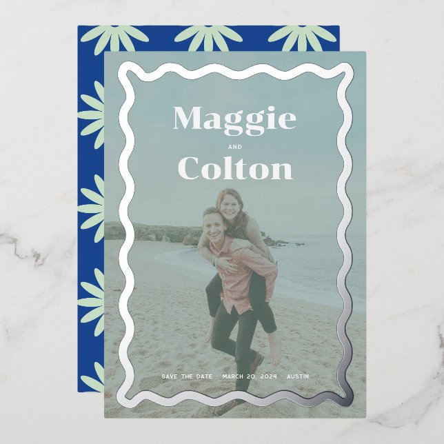 Invitation En Aluminium Photo Mariage Daisy Enregistrer la date (Recto/Verso)