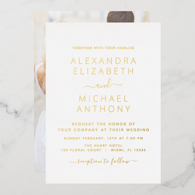 Invitation En Aluminium Photo Mariage Élégant Romantique (Recto/Verso)