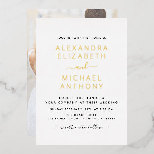 Invitation En Aluminium Photo Mariage Élégant Romantique Foil Invita