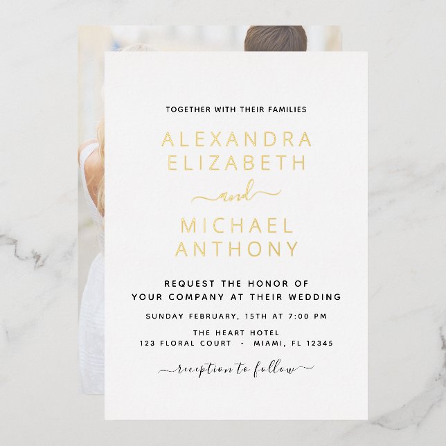 Invitation En Aluminium Photo Mariage Élégant Romantique Foil Invita (Recto/Verso)