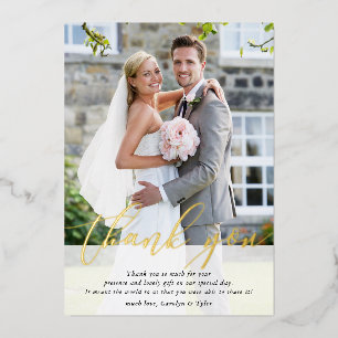 Invitation En Aluminium PHOTO MARIAGE merci calligraphie élégante or