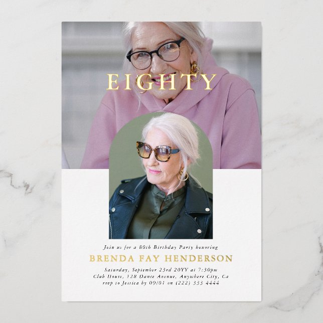 Invitation En Aluminium Photo minimale 800 80e anniversaire (Recto)