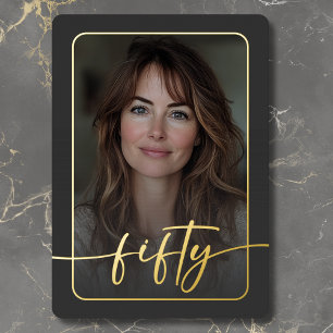 Invitation En Aluminium Photo minimaliste moderne noir Cinquantième annive