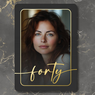 Invitation En Aluminium Photo minimaliste moderne noir quarantième anniver