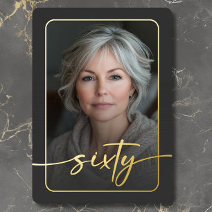 Invitation En Aluminium Photo minimaliste moderne noir Soixantième anniver