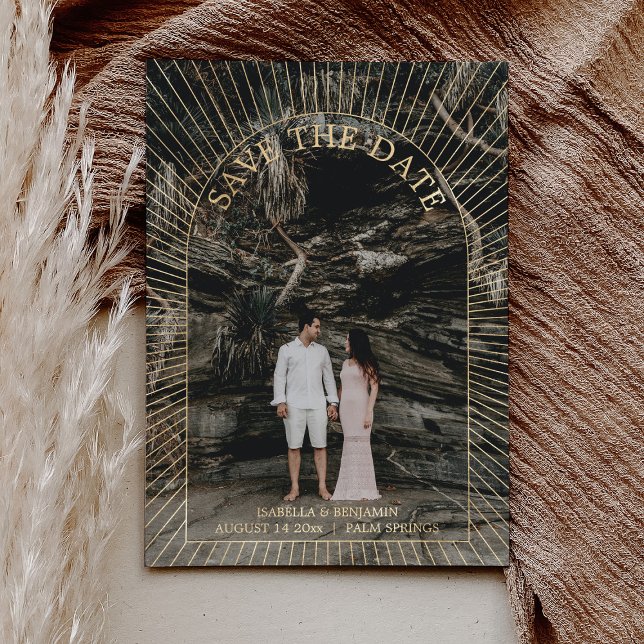 Invitation En Aluminium Photo Modern Boho Arch Enregistrer La Date Or (Créateur téléchargé)