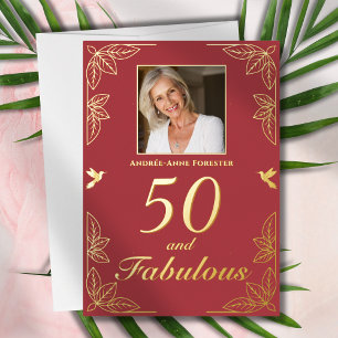 Invitation En Aluminium Photo moderne 50 Fabuleux Anniversaire Rouge Or