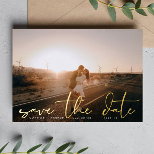 Invitation En Aluminium Photo Moderne Blanche Le Mariage Or Enregistrer La