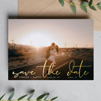 Invitation En Aluminium Photo Moderne Blanche Le Mariage Or Enregistrer La