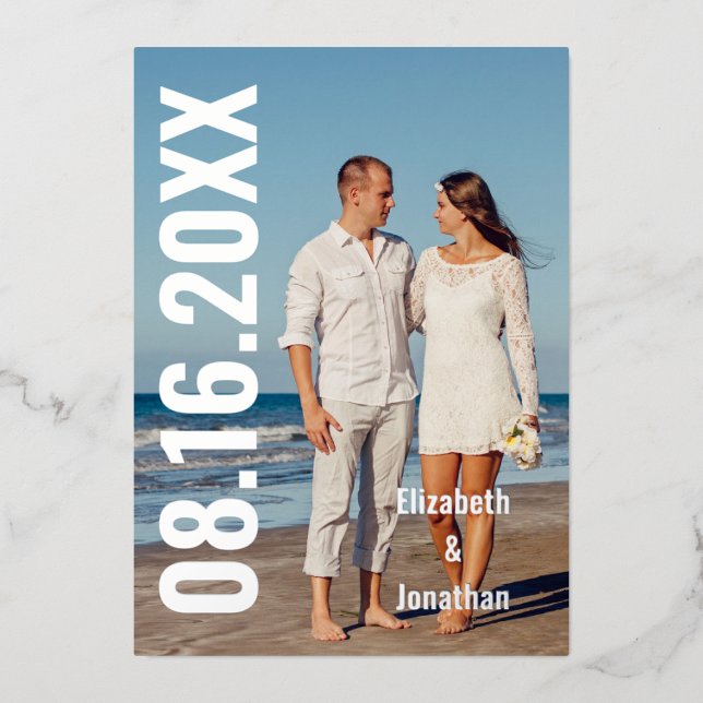 Invitation En Aluminium Photo Moderne Enregistrer La Date (Recto)