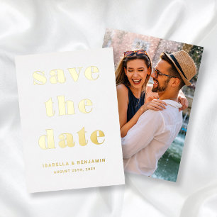 Invitation En Aluminium Photo Moderne Enregistrer La Date Gold Foil Card