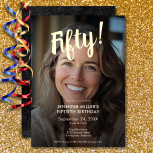 Invitation En Aluminium Photo moderne & Gold Foil 50e anniversaire