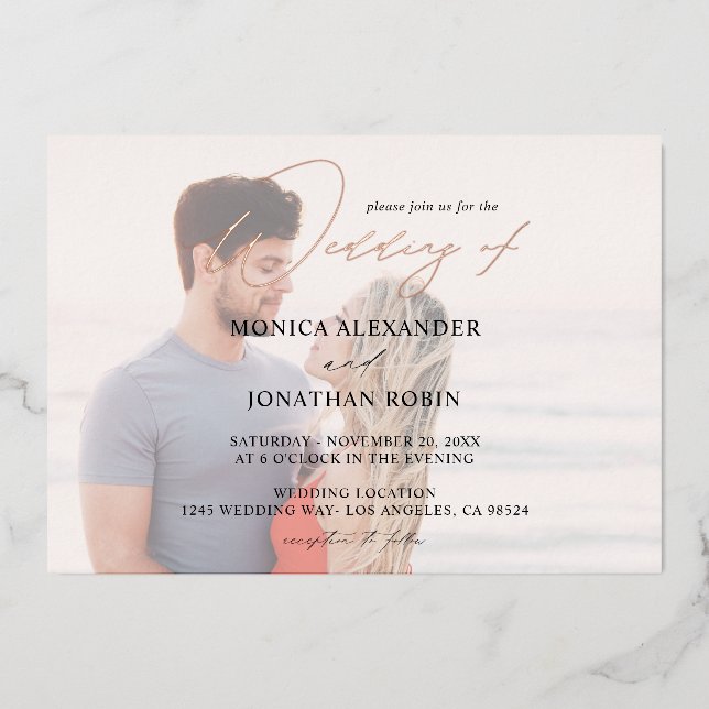 Invitation En Aluminium Photo Moderne Horizontal 4 Mariage (Recto)