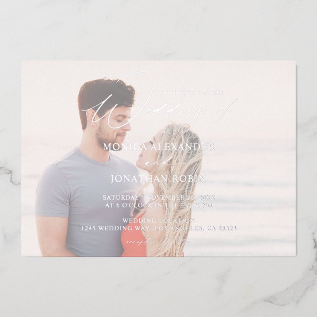 Invitation En Aluminium Photo Moderne Horizontale 4 Mariage Complet (Recto)