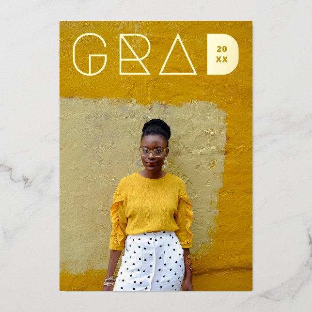 Invitation En Aluminium Photo Moderne Lettres Grad Gold Foil Graduation (Recto)