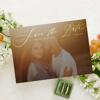 Invitation En Aluminium Photo Noir Classique L'Or Mariage Enregistrer La D