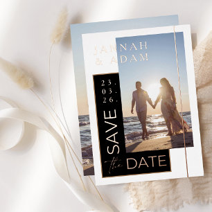 Invitation En Aluminium Photo noir et blanc Rose Gold Save the Date