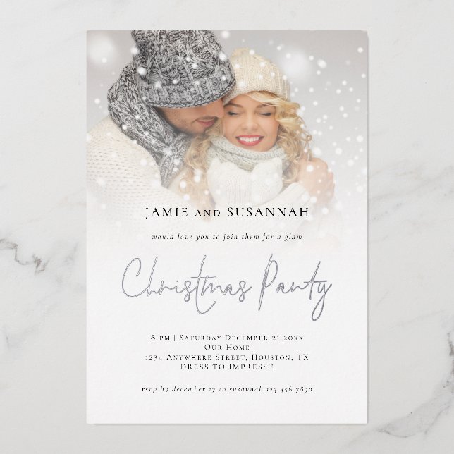 Invitation En Aluminium Photo Overlay Christmas Party Luxe Real (Recto)