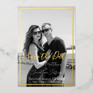 Invitation En Aluminium Photo personnalisée Mariage noir et blanc Gold Foi