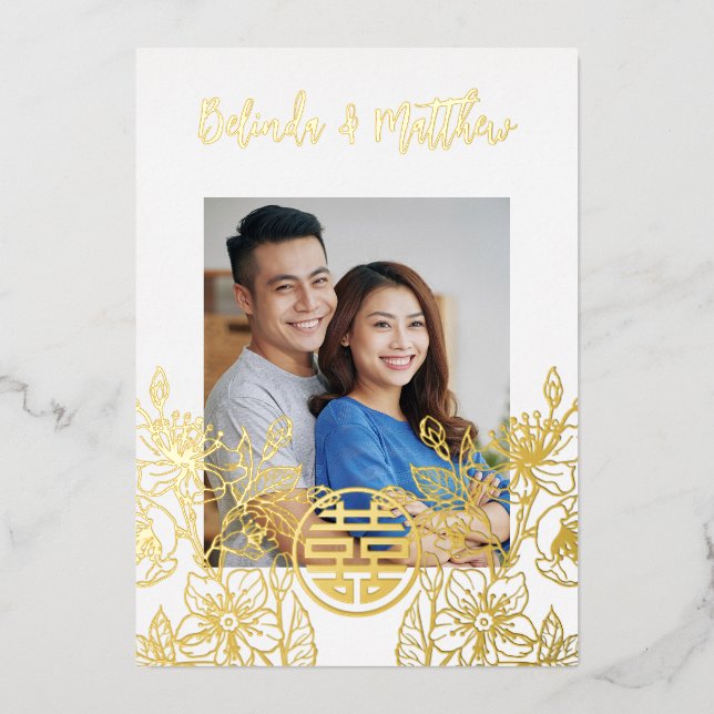 Invitation En Aluminium Photo Red Gold Mariage chinois (Recto)