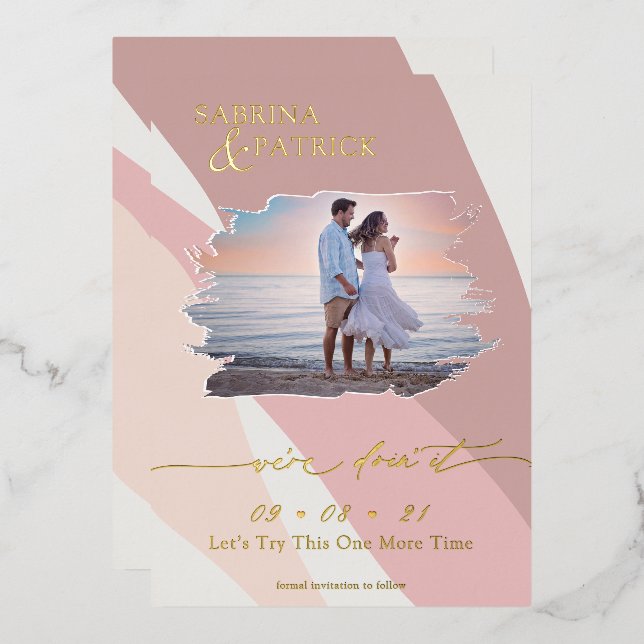 Invitation En Aluminium Photo Rose Abstrait moderne Blush (Recto/Verso)