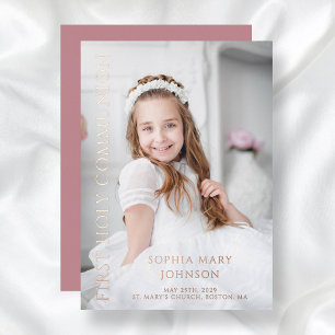 Invitation En Aluminium Photo Rose Fille Première Sainte Communion Rose Or