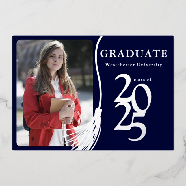 Invitation En Aluminium Photo simple élégante Marine Blue Graduation Party (Recto)