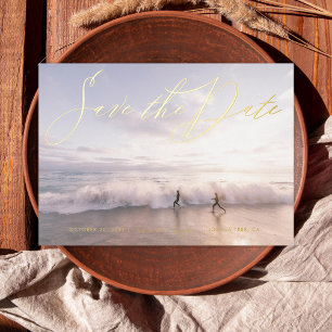 Invitation En Aluminium Photo Style Manuscrit Save the Date Or