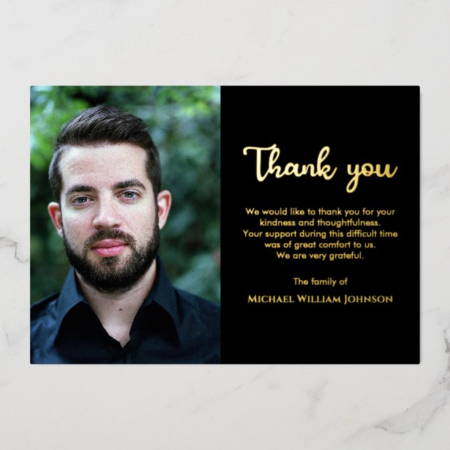 Invitation En Aluminium Photo Sympathy Bereaveral Funeral Black Gold (Recto)
