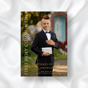 Invitation En Aluminium Photo verte moderne Boy First Communion Gold