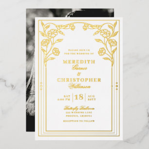Invitation En Aluminium Photo Vintage Wedding Real Gold