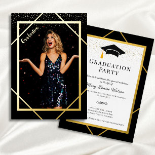 Invitation En Aluminium Photographie de la fête de graduation Gold Foil