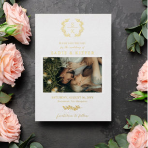 Invitation En Aluminium Photographie de monogramme de couronne de laurier 