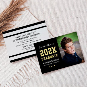 Invitation En Aluminium Photographie du Graduate Black Gold Graduate Party