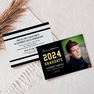 Invitation En Aluminium Photographie du Graduate Black Gold Graduate Party