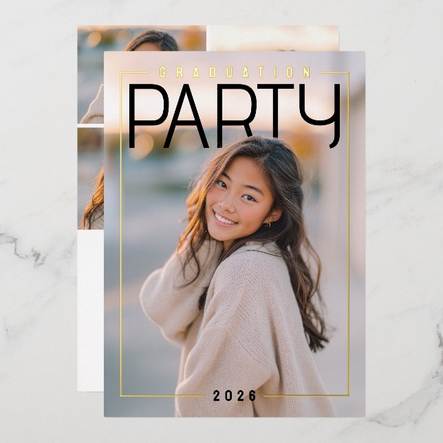Invitation En Aluminium PhotoPop Chic Graduation Party (Recto/Verso)
