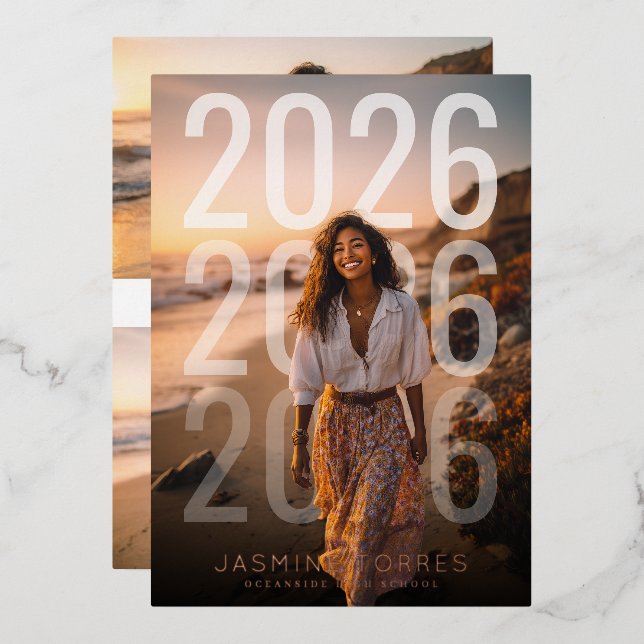 Invitation En Aluminium PhotoPop Minimal Year Overlay Graduation (Recto/Verso)