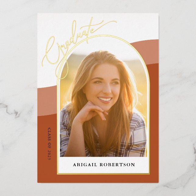 Invitation En Aluminium Photos Arch Graduate Terracotta Graduation Gold (Recto)