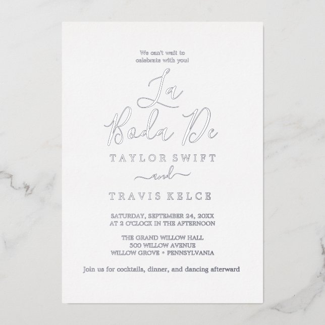 Invitation En Aluminium Pile argenté délicate | La Boda De Mariage (Recto)